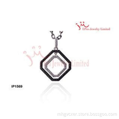 Black White Double Square Tiger Prong Silver CZ Pendants Wi